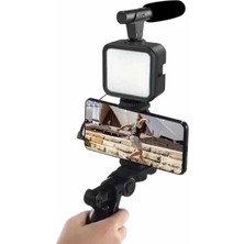 Gees Global Telefon Tutucu Mini Mikrofonlu Tripod Vlog Çekim Video