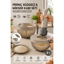 Stile Cucina 2'li Mutfak Hazırlık Seti 3 Litre Kapaklı Mikser Kabı ve 3 Litre Pirinç Süzgeci – Bpa Içermez, Pp Plastik