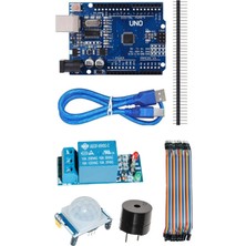 Atölye Elektronik Hareket Algılayan Sesli Alarm Sistemi Kiti (Pır + Röle + Buzzer + Arduino) - Jumper Kablo Hediyeli