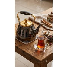 Muhtelif Siyah 2 Litre  Çaydanlık  Siyah Paslanmaz Çelik Çaydanlık Aynalı Gövde Ergonomik Sap 5 Katmanlı Kapsül Taban Ithal Demlik Ithal Çaydanlık  Betahoff