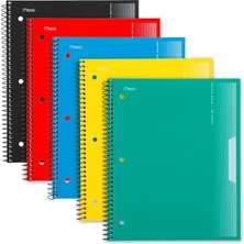 Mey İthalat Mead Spiral Defterler, 5'li Paket, 1-Konu, Kolej Çizgili Kağıt, 8-1/2 "x 11", 100 Yaprak, Siyah, Sarı, Kırmızı, Mavi ve Yeşil (820299)
