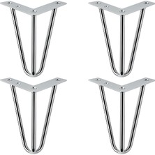 Mey İthalat Martı 15 cm 4lü Set Gümüş Krom Metal Mobilya Ayağı Üçgen Modern Tasarım Koltuk Sehpa Masa Tv Ünitesi
