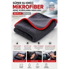 Mey İthalat Süper Su Emici Özellikli Mikrofiber Araç Kurulama Havlusu 50X70 Cm, Orta Boy Çift Katlı Araç Kurutma ve Torpido Silme Bezi (Kırmızı-Gri)