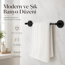 Canarino Lotus Siyah Uzun Havluluk, Yapışkanlı ve Vidalı Montajlı Havlu Askısı, Mat Siyah Statik Boyama, 35 mm Oval Bantlı Banyo Havlu Tutucu
