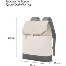 Zen Eco MCE-1305 Sırt Çantası - Çantası, Hırsızlığa Karşı Koruma, Küçük, Mini, 13-14 Inç Laptop, Günlük ve Iş Kullanımı, Şık Tasarım, Üniversite ve Okul Için, Bej