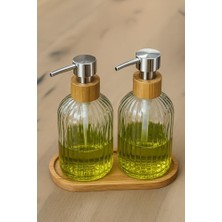 Zbern 2’li Cam Sıvı Sabunluk Seti – Füme Renk, 300 ml Şeffaf Cam Gövde, Doğal Bambu Başlık ve Stand – Modern Pompalı Dispenser – Banyo, Mutfak ve Lavabo Üstü Kullanım Için Uygun