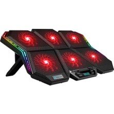 LED Işıklı Ayarlanabilir 7 Kademeli Stand 6 Fanlı Göstergeli Notebook Laptop Soğutucu Turbo Fan