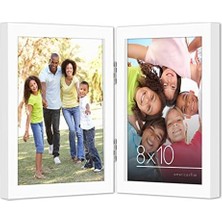 8X10 Menteşeli Resim Çerçevesi Beyaz Iki Ekranlı - Masa Üstü Için Cilalı Camlı Kompozit Ahşap