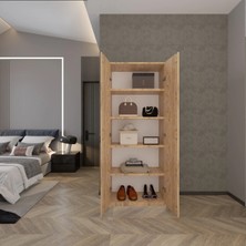 ED PET DİZAYN GLOBAL MARKETİNG 2 Kapaklı 5 Katlı Çok Amaçlı Atlantik Çam Elbise Dolabı 70 cm