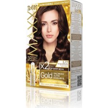 Serisi 24K Altın Parçacıklı Serum ile 1 Kutu 2 x 50 ml ve Geliştiriciler Saç Boyası (Sıcak Çikolata 5.77)
