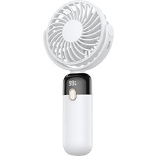 K70 Taşınabilir Şarjlı El Vantilatörü 2400MAH 360° Döner Başlıklı Standlı Dijital Ekranlı Soğutucu Fan Beyaz