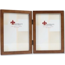 766057D Küçük Hindistan Cevizi Ahşap Menteşeli Çift Resim Çerçevesi, 13,8 x 17,7 cm