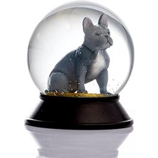 Cam ve Reçine Altın Patiler Köpek French Bulldog (Gri) Kar Küresi Hediye