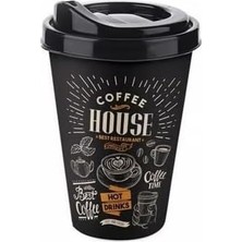 2'li Coffee House Desenli Kahve Bardağı Takımı (2 x 400 Ml) - Kahverengi Pipet Girişli Kapaklı Içecek Bardağı Paketi