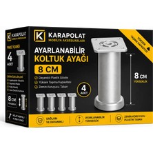 Karapolat 8 cm Ayarlanabilir Mobilya Kanepe Baza Koltuk Plastik Destek Yükseltici Ayağı Mat Krom Ayakları 4 Adet Vida Dahil