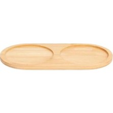 2 Bölmeli Oval Doğal Bambu Sunum Tabağı - 23X12 cm Yuvarlak Hatlı Çerezlik, Sosluk ve Kahvaltılık