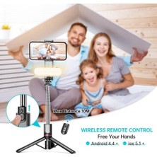 Çıkarılabilir Dolgu Işıklı Sabit Selfie Çubuğu Tripod, Iphone, , ,  ve Diğer Akıllı Telefonlar Için Kablosuz Uzaktan Kumandalı 360 ° Dönebilen Genişletilebilir Cep Telefonu Tripodu