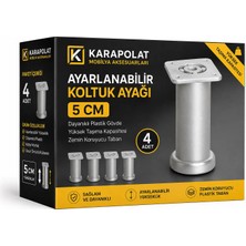 Karapolat 5 cm Ayarlanabilir Mobilya Kanepe Baza Koltuk Plastik Destek Yükseltici Ayağı Mat Krom Ayakları 4 Adet Vida Dahil