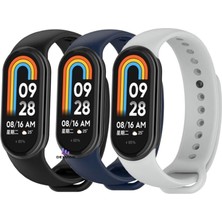 Xiaomi ile Uyumlu Mi Band 8 Mi Band 9 Mi Band 10 Uyumlu 3'lü Paket Silikon Kordon Seti Bileklik Metal Pimli