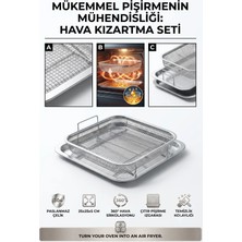 Transformacion Fırın Içi Airfryer Sepeti ve Damlama Tepsisi Seti  Fırın Tepsisi Hava Kızartma Sepeti Fırın Tipi Çıtır Sebze Tavuk Patates Kızartma Rafı 25X25 cm 304 Paslanmaz Çelik Inox 723429