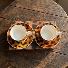 2'li Porselen Kahve Fincanı Takımı - 100 cc Leopar Desenli Altın Yaldızlı Premium Türk Kahvesi ve Espresso Fincan Seti