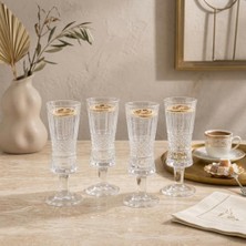 4'lü  Kesim Ayaklı Cam Kadeh Seti - 120 ml Türk Kahvesi Yanı Su, Şerbet ve Likör Bardağı, Lüks Sunum Kadehi