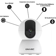 Onvec Akıllı Kamera X100, 1080P Full Hd, Hareket Tespit ve Takibi, 360°, 5m Gece Görüşü, Çift Yönlü Sesli Iletişim, Bulut/yerel Depolama, Iç Mekan Wi-Fi Güvenlik Kamerası