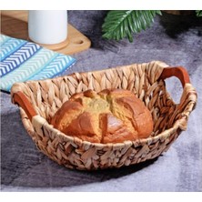 Kosova Wicker Serisi Bezli Oval Ahşap Kulplu Hasır Ekmek Sepeti