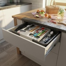 Çekmece Içi Sürgülü Çatal Kaşık ve Bıçaklık Organizeri - Genişleyebilir Modüler Mutfak Düzenleyici (Açık 55 Cm, Kapalı 34 Cm) - Açık Gri ve Antrasit Renk