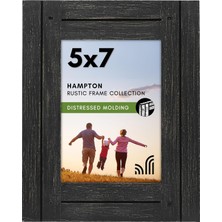 5x7 Rustik Resim Çerçevesi Kömür Siyahı Dokulu Ahşap ve Cilalı Camlı - Duvar ve Masaüstü Için Yatay ve Dikey Biçimler