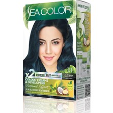 Amonyaksız, Vegan, Doğal, Besleyici Kalıcı Saç BOYASI%100 Beyaz Kapama (1 Paket 2 x 50 ml Boya & Oksidan) (Mavi Siyah 1.1)