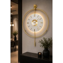Sevinç Konsept Led'li Gold Orbit Orjin 24 (Büyük Boy 50 x 75 Cm), Modern Dekoratif Sarkaçlı Metal Duvar Saati