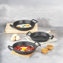Canarino 3'lü Döküm Sahan Seti, 3'lü Yumurta, Omlet Tavası, 3 Boy Döküm Siyah Granit Sahan Tava (22CM-20CM-18CM)