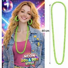 Neon Yeşil Boncuk Kolye 80 cm – Retro 80’ler 90’lar Parti Aksesuarı