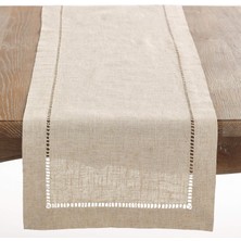 Saro Lıfestyle Polyester ve Keten Karışımı Hemstitch Kenarlı Masa Örtüsü, Doğal, 40,64 cm x 304,8 cm