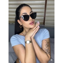 Bappir Ena Siyah Cat Eye Çekik Siyah Gözlük Güneş Gözlüğü Gold T Aksesuarlıdır