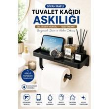 Open City Siyah Yapışkanlı Raflı Tuvalet Kağıdı Askılığı Delmeden Montaj Banyo Organizer Telefon Rafı Askısı