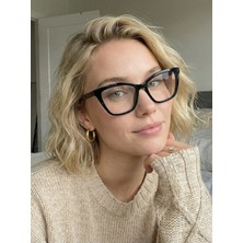 Bappir Hedin Siyah Cat Eye Köşeli Çekik Popüler Pinterest Model Mavi Işık Korumalı Gözlük