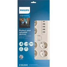 Usm Phılıps SPN7060WA/62 6 Soket Akım Korumalı Priz 900 Joules 2mt Kablo 1xusb-C 15W Şarj 4xusb-A 20W (BEYAZ)(1923)