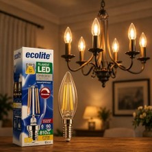 Filament LED Mum Ampul E14 Duy 6W 810 Lümen Dim Edilebilir 2700K Sarı Işık Şeffaf Dekoratif Vintage Ampul 60W Eşdeğer C35 Candle Series (3)