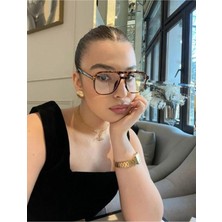 Bappir Reyon Çift Köprülü Leopar Geometrik Model Unisex Kadın Erkek Mavi Işık Korumalı Gözlük