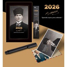 2026 Kalpaklı Atatürk Ajandası Ayraç Kartpostal Kalem - Siyah