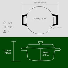 Metal Döküm Mini Tencere, 10 Cm, 0.35 L Hacim, Yeşil