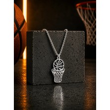 Basketbol Topu Ve Pota Parlak  Tasarım Unisex 925 Ayar Gümüş Kolye, Spor Takıları