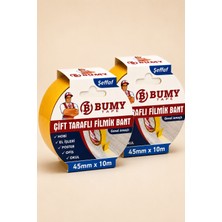 Bumy 2 Adet Şeffaf Filmik Çift Taraflı Bant 45 mm x 10 Metre Güçlü Yapışkan Çok Amaçlı Bantları Yapıştırma Bandı