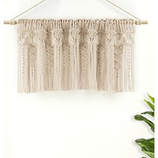 Lush Decor Boho Makrame Dokulu Pamuk Saçak/mutfak Perdesi/duvar Dekoru, 50,8 cm U x 127 cm G, Nötr
