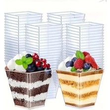 Kübik Prizma Kase Mika Plastik Şeffaf Kapaklı Sunum Kabı 8 Lü 120 cc