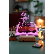 Modiwa Design Öğretmenler Günü Gül ve Kitap 16 Renk Uzaktan Kumandalı 3D Ahşap Gece Lambası Hediyelik