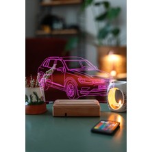 Modiwa Design Volkswagen Tiguan 16 Renk Uzaktan Kumandalı 3D Ahşap Gece Lambası Hediyelik