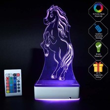 Modiwa Design Şahlanan At 16 Renk Uzaktan Kumandalı 3D Ahşap Gece Lambası Hediyelik